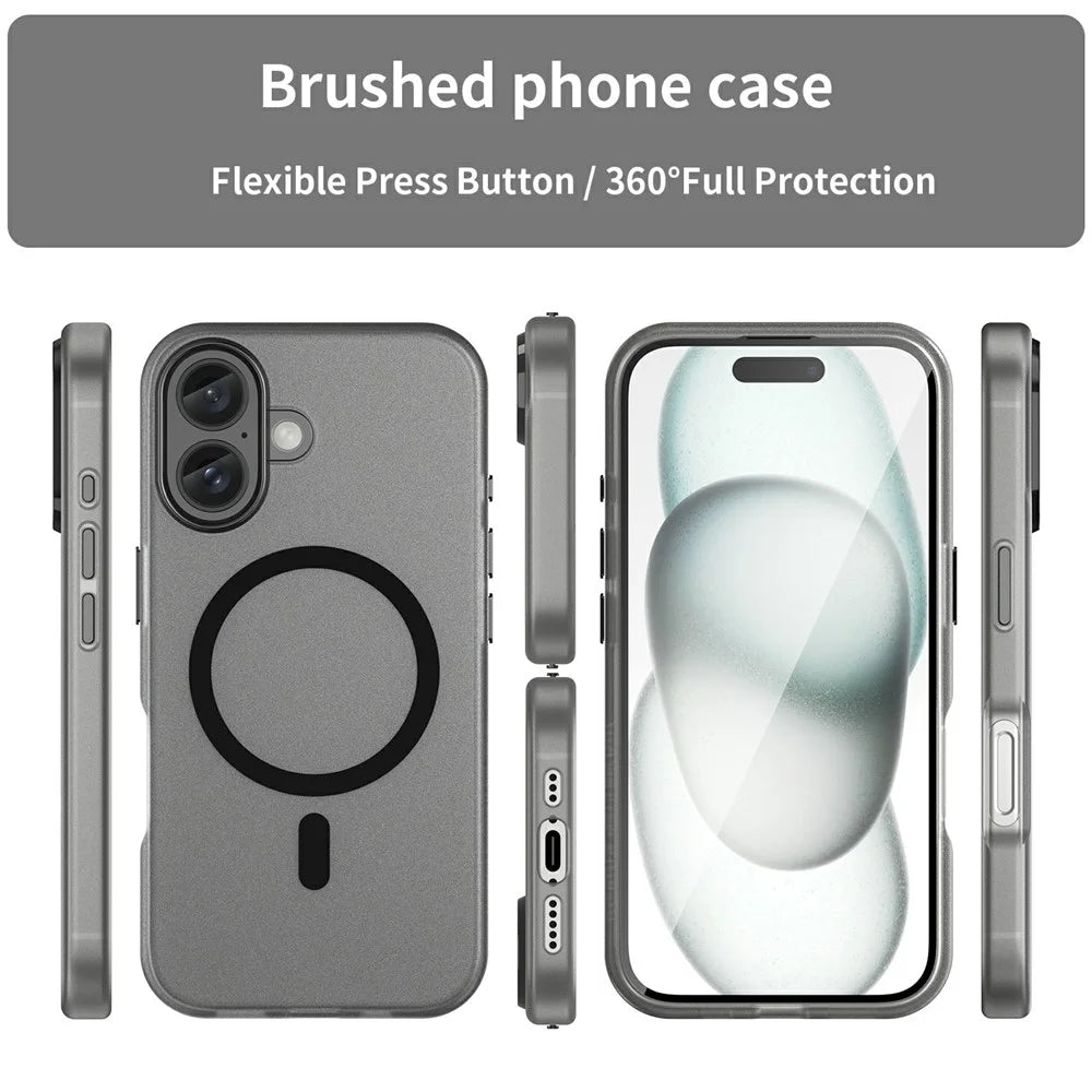 For iPhone 16 Case Compatible with MagSafe TPU + PC Slim Matte Translucent Phone Cover - Black - 3