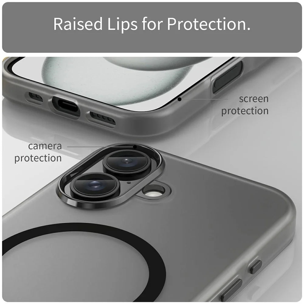 For iPhone 16 Case Compatible with MagSafe TPU + PC Slim Matte Translucent Phone Cover - Black - 6