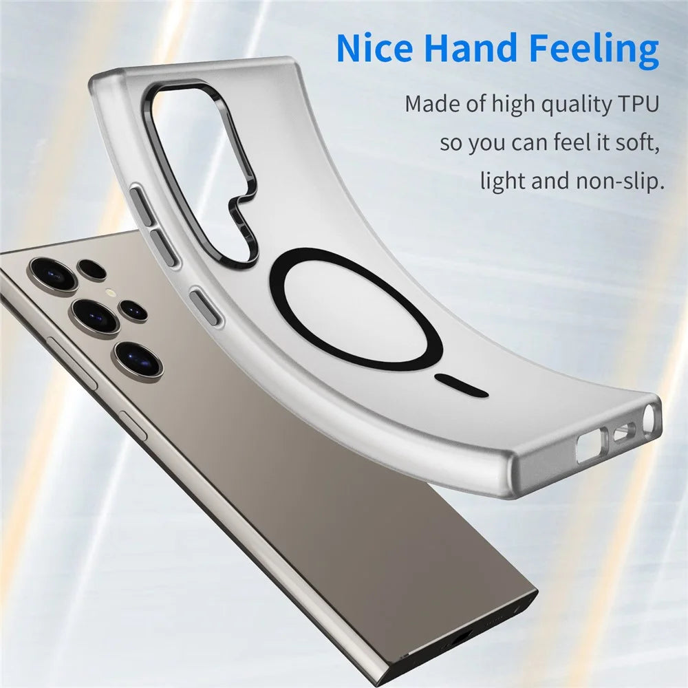 For Samsung Galaxy S23 Ultra Magnetic Case TPU + PC Slim Matte Translucent Phone Cover - Black - 4