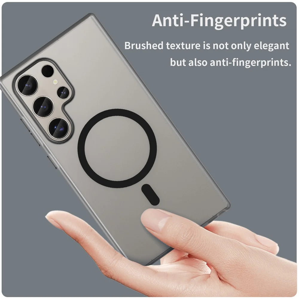 For Samsung Galaxy S23 Ultra Magnetic Case TPU + PC Slim Matte Translucent Phone Cover - Black - 5