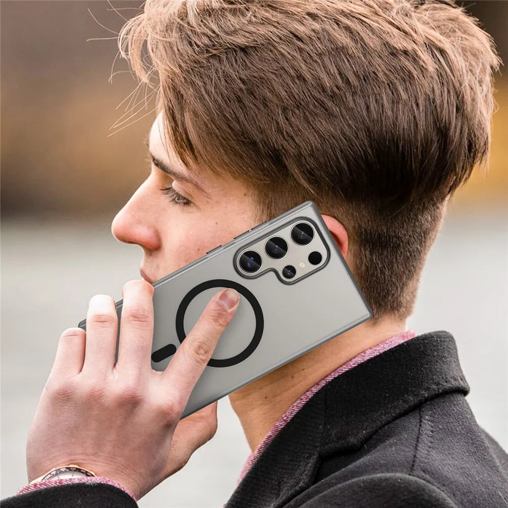 For Samsung Galaxy S23 Ultra Magnetic Case TPU + PC Slim Matte Translucent Phone Cover - Black - 7