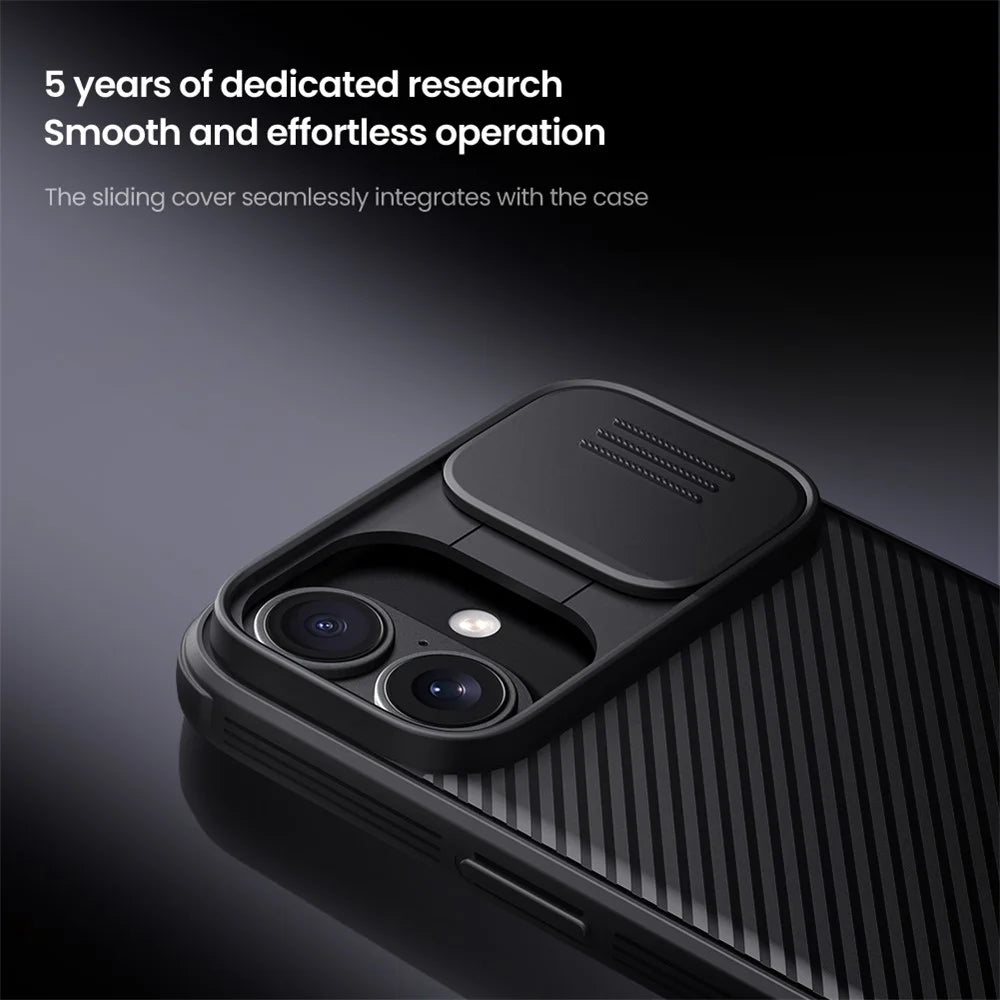 NILLKIN Camshield Pro Series for iPhone 16 Case PC+TPU Slide Camera Lid Phone Cover - Black - 7