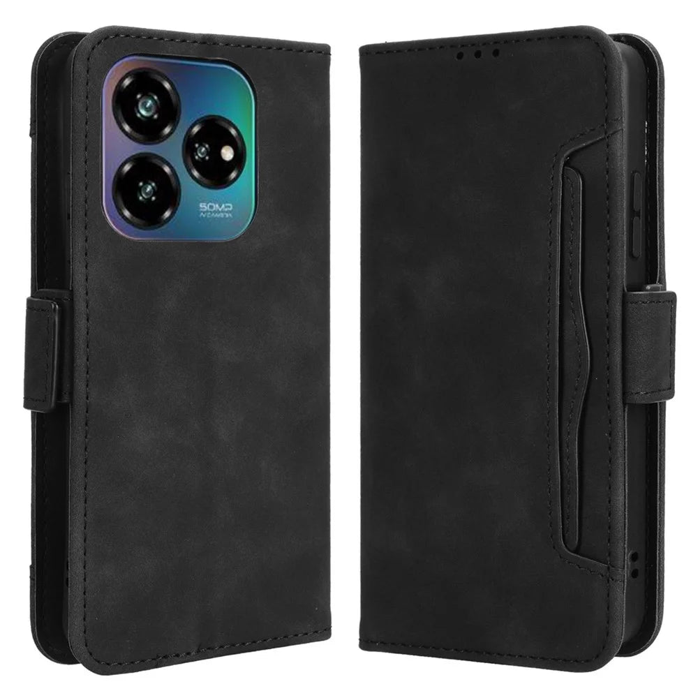 For ZTE nubia V60 Design / Blade V60 Design Leather Case Phone Wallet Cover with Multiple Card Slots - Black - 1