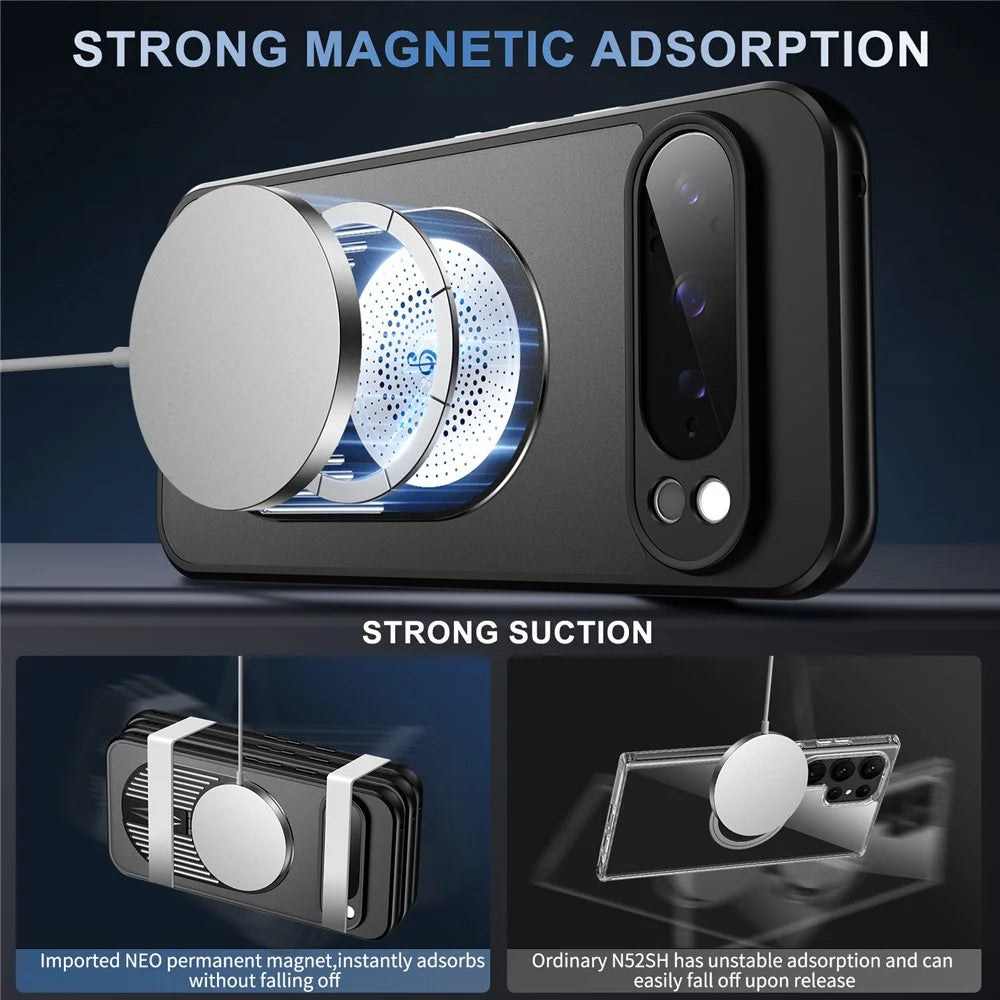 For Google Pixel 9 / 9 Pro Magnetic Case Heat Dissipation Aromatherapy Kickstand Silicone+PC Phone Cover - Black - 3