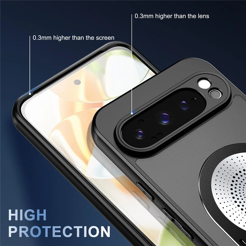 For Google Pixel 9 / 9 Pro Magnetic Case Heat Dissipation Aromatherapy Kickstand Silicone+PC Phone Cover - Black - 6