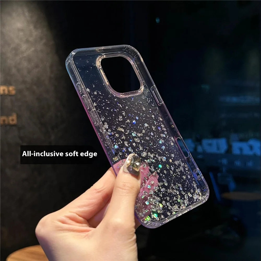 For iPhone 16 Pro Case IMD Bling Glitter PC+TPU Protective Cover - Black - 7