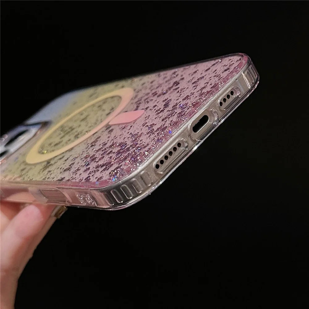 For iPhone 16 Pro Case Compatible with MagSafe IMD Bling Glitter PC+TPU Back Cover - Black - 6