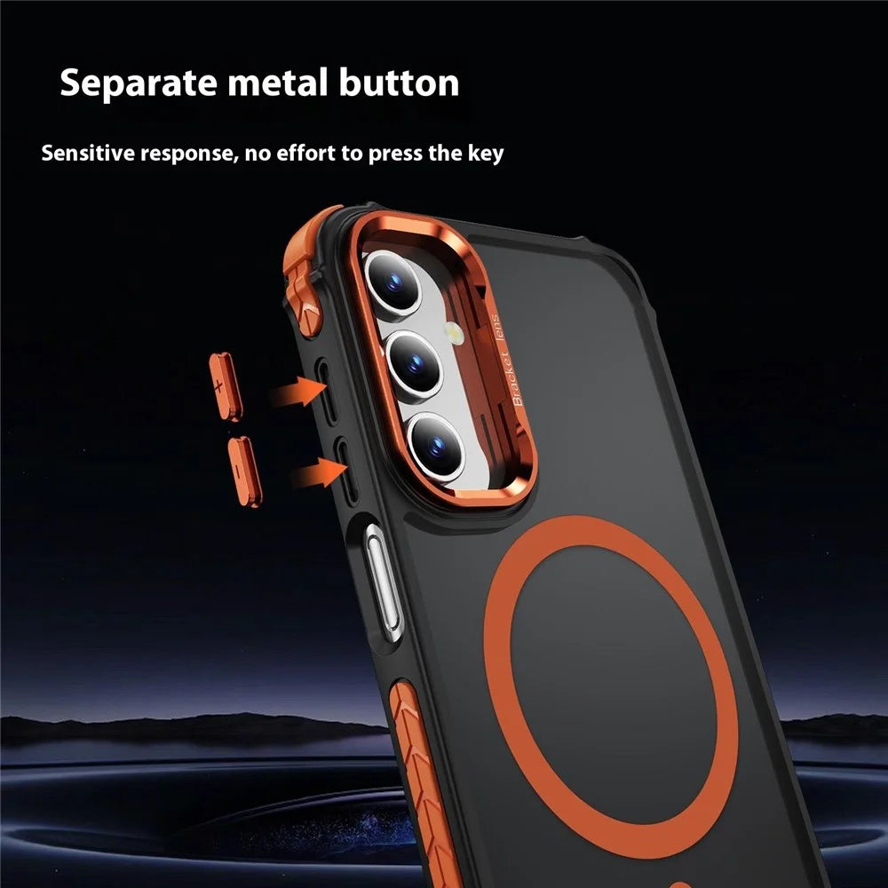 For Samsung Galaxy S24+ Case with Lens Kickstand Matte Back Cover Magnetic Case - Orange - 3