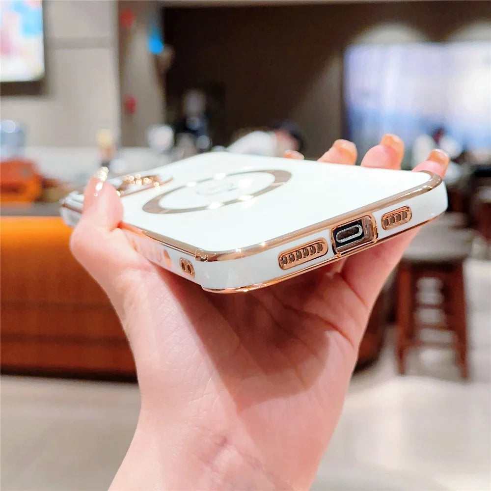 For iPhone 13 Pro Max Case Compatible with MagSafe Electroplated TPU Phone Cover Hollow Love Hearts - Ivory White - 4