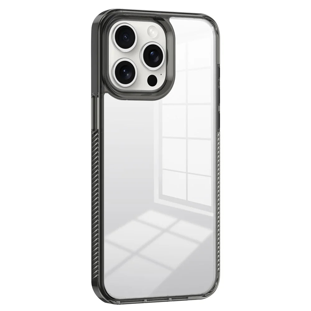For iPhone 14 Pro Clear Phone Case TPU PC Anti-Slip Drop-Proof Back Cover - Black - 1