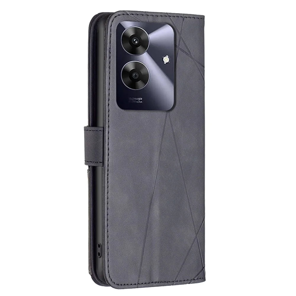 BINFEN COLOR For Realme Note 60 / C61 4G Phone Cases Wallet Stand Geometry Imprint Leather Cover - Black - 5
