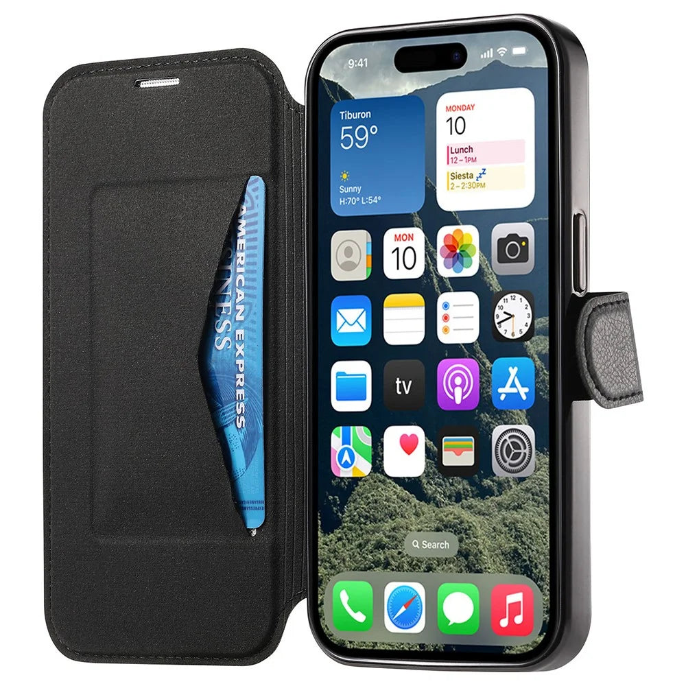 CASENEO For iPhone 16 Plus Case with Lens Film TPU Inner Shell Detachable Leather Phone Cover - Black - 2