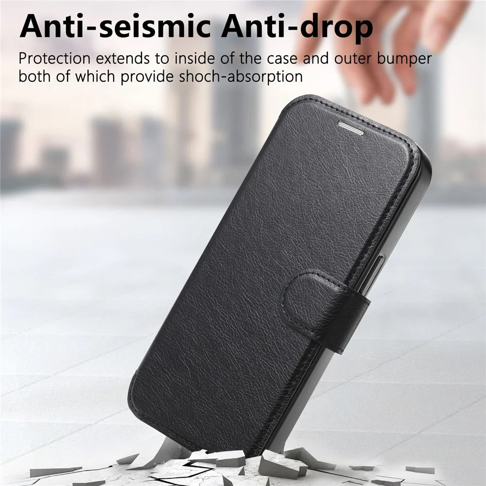 CASENEO For iPhone 16 Case with Lens Film TPU Inner Shell Detachable Leather Phone Cover - Black - 5