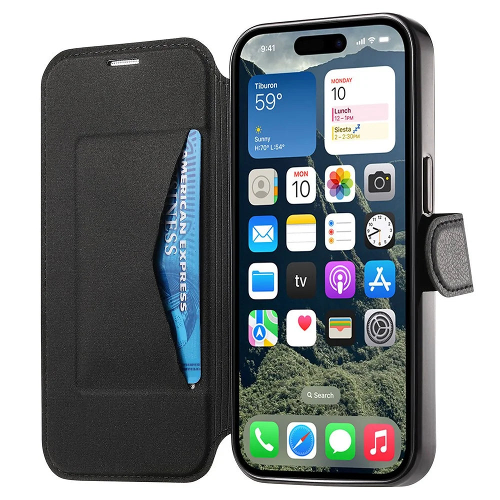 CASENEO For iPhone 16 Pro Max Case with Lens Film TPU Inner Shell Detachable Leather Phone Cover - Black - 2