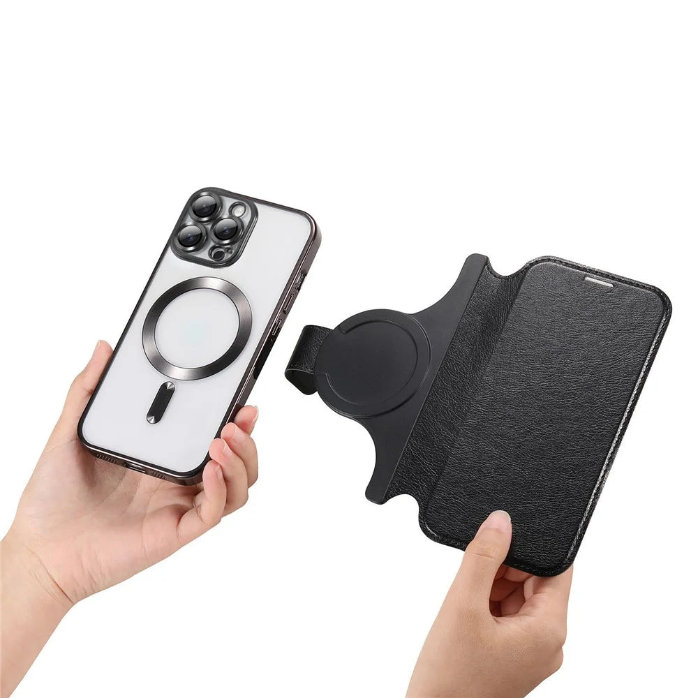 CASENEO For iPhone 16 Pro Max Case with Lens Film TPU Inner Shell Detachable Leather Phone Cover - Black - 4