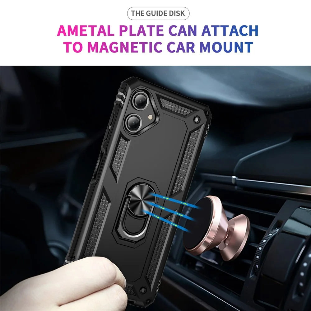 For Samsung Galaxy A06 4G Case PC+TPU Phone Cover with Rotary Ring Kickstand - Black - 5