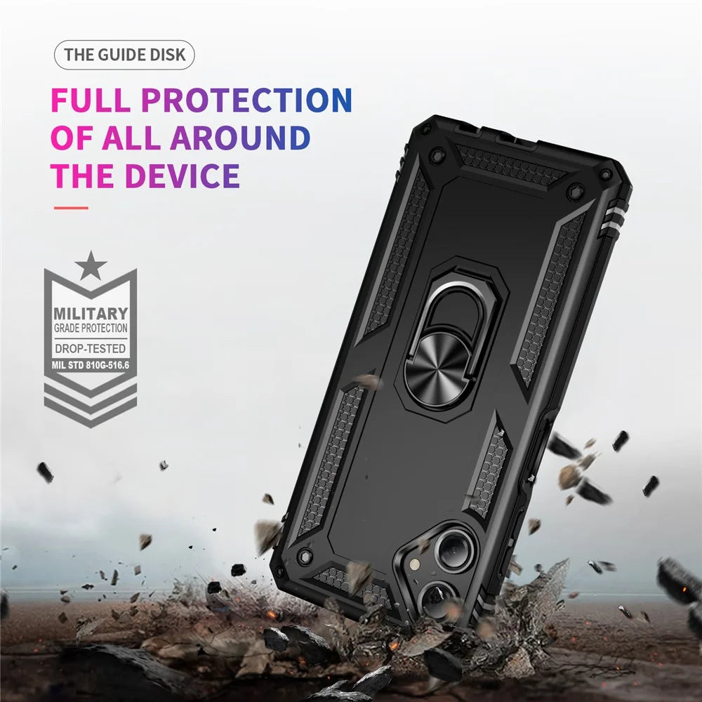 For Samsung Galaxy A06 4G Case PC+TPU Phone Cover with Rotary Ring Kickstand - Black - 6