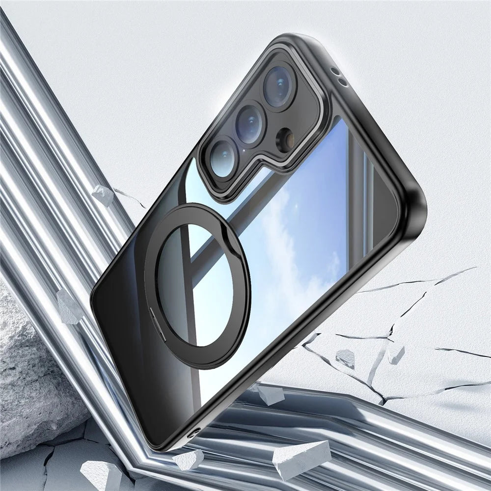 For Samsung Galaxy S24 Case Rotatable Magnetic Kickstand TPU+PC Phone Cover with Lens Film - Black - 5