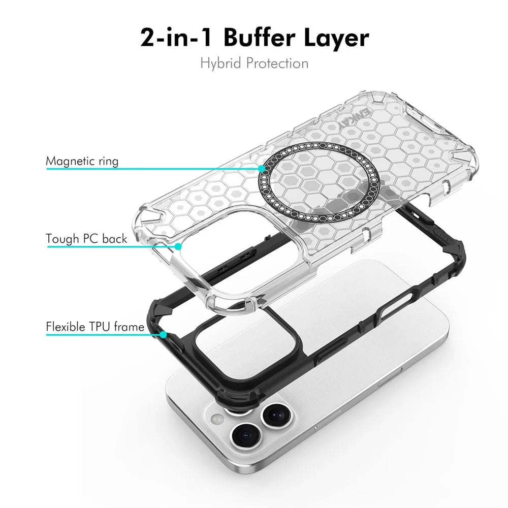 ENKAY HAT PRINCE For iPhone 14 Pro  Magnetic Case Honeycomb Design TPU+PC Phone Cover + Large Arc Edge Screen Protector - White - 2