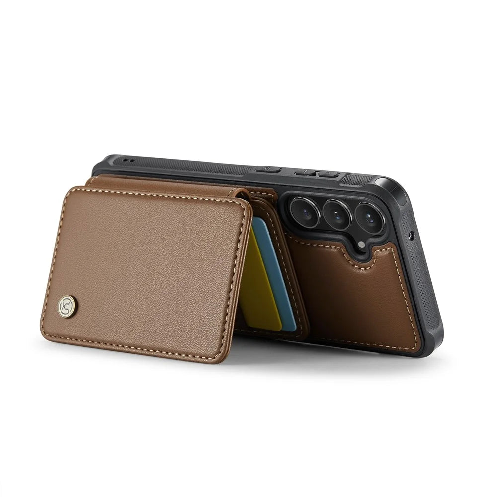 JEEHOOD J05 For Samsung Galaxy S23 FE Case Leather Mobile Cover with Detachable Magnetic Card Bag - Brown - 4