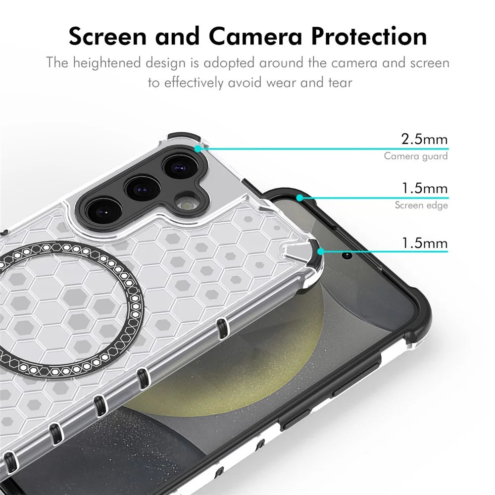 ENKAY HAT PRINCE For Samsung Galaxy S23  Magnetic Case Honeycomb Design TPU+PC Phone Cover + 0.18mm Screen Protector - White - 3