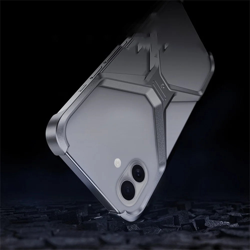 For iPhone 16 Bumper Case No Frame Aluminium Alloy X-Shape Phone Cover - Coffee - 2