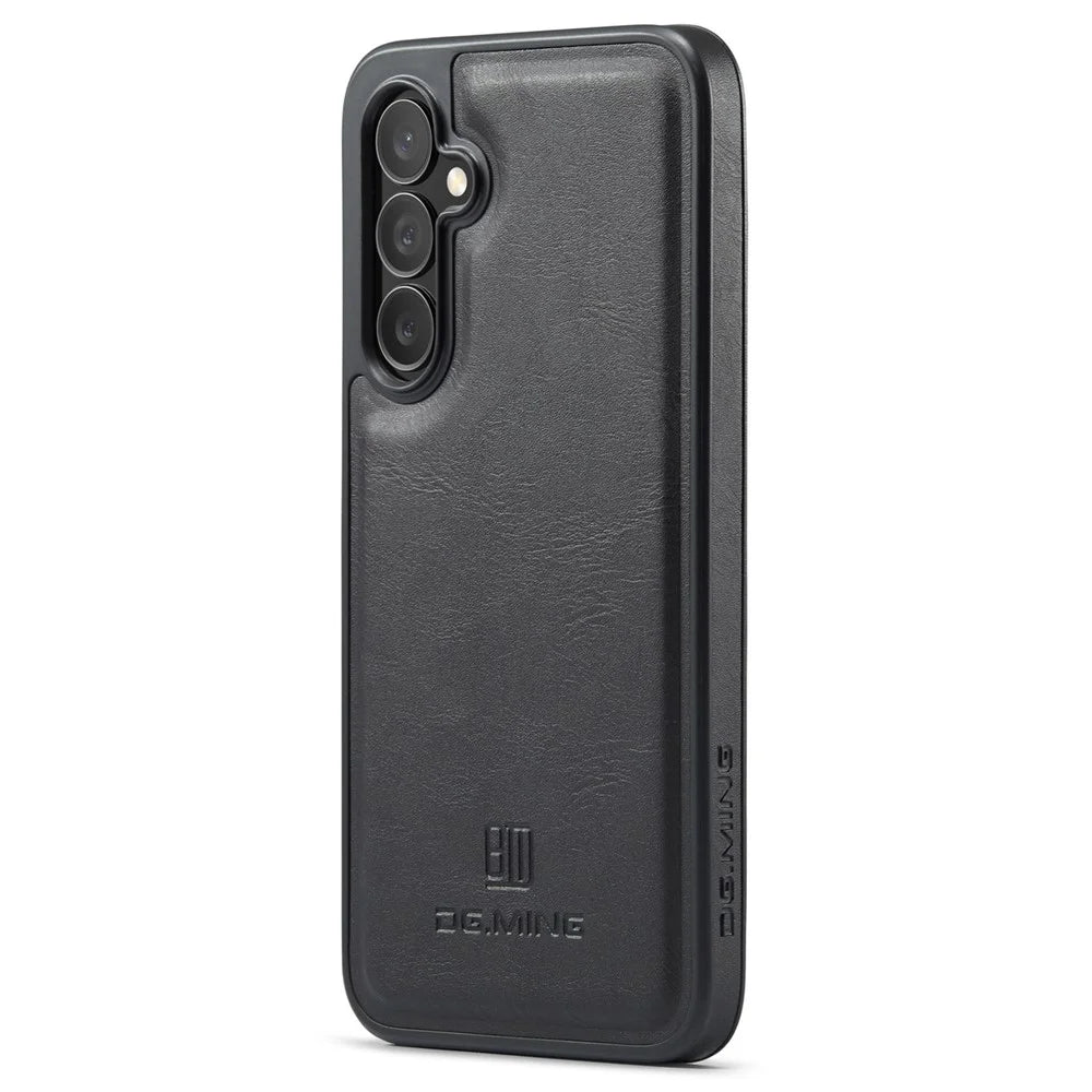 DG.MING For Samsung Galaxy S24 FE Case Anti-Drop Leather Coated PC+TPU Phone Back Cover - Black - 1