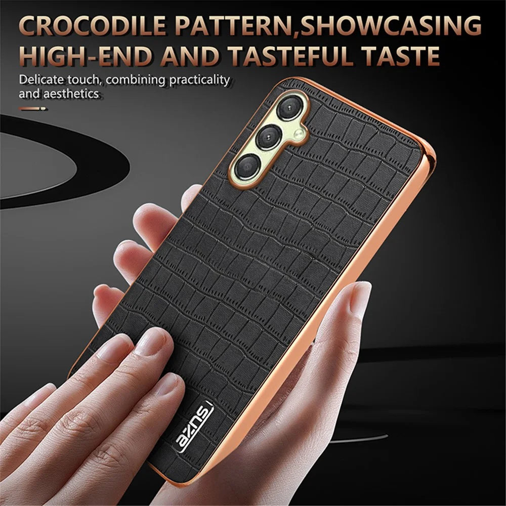 AZNS For Samsung Galaxy A16 5G / A16 4G Case Electroplating Crocodile Texture PU+TPU Phone Cover - Black - 4
