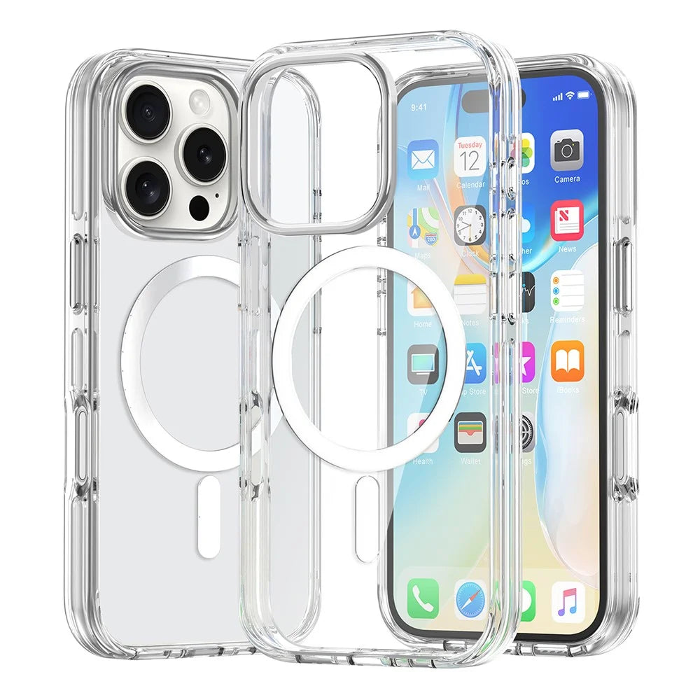 For iPhone 16 Pro Max Case Compatible with MagSafe Airbag Design PC+TPU Clear Phone Cover - 4