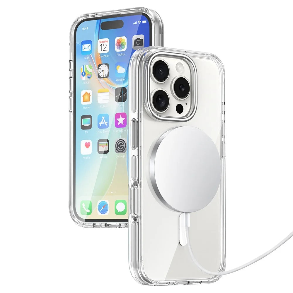 For iPhone 16 Pro Max Case Compatible with MagSafe Airbag Design PC+TPU Clear Phone Cover - 7
