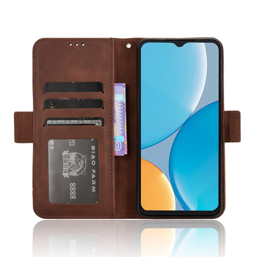 For itel A50C A669L Leather Case Phone Wallet Cover with Multiple Card Slots - Brown - 3