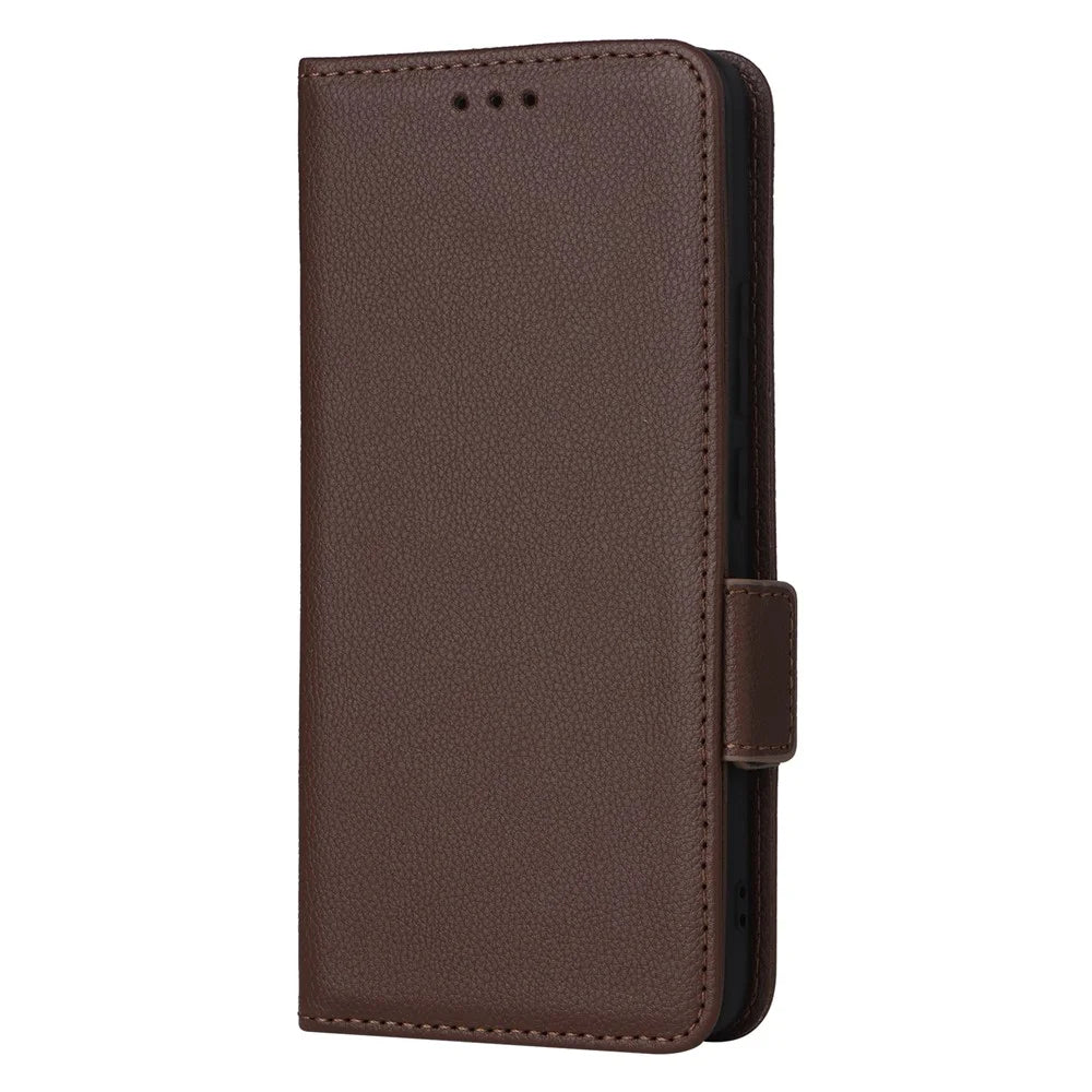 For iPhone 16 Case with Wrist Strap Litchi Texture PU Leather Wallet Phone Cover - Brown - 7