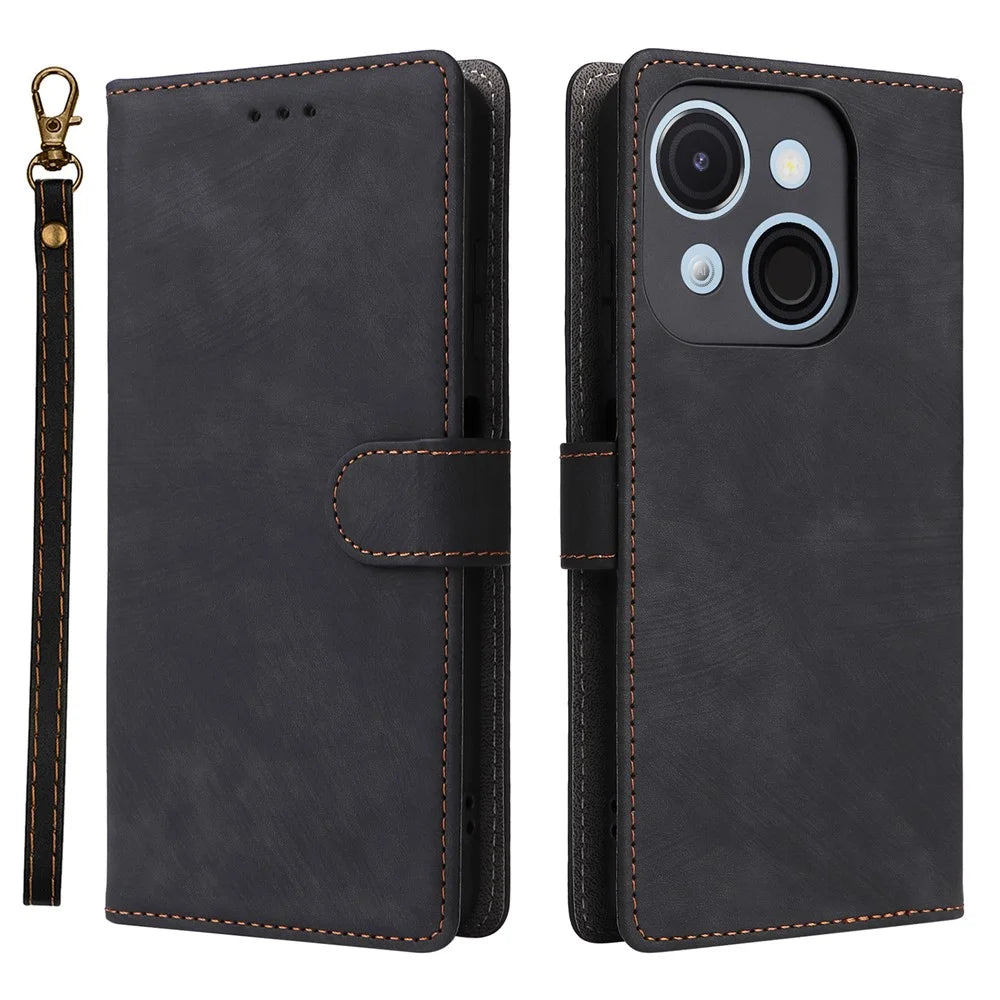 For itel A50C A669L Wallet Case RFID Blocking PU Leather Cover Stand View - Black - 1
