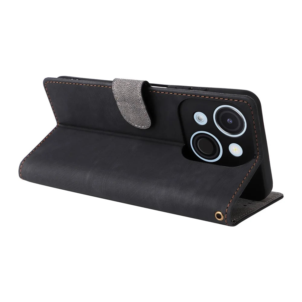 For itel A50C A669L Wallet Case RFID Blocking PU Leather Cover Stand View - Black - 4