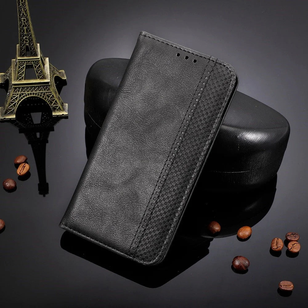 For Sony Xperia 5 IV 5G Vintage Texture Magnetic Auto-absorbed PU Leather Case Wallet Stand Phone Cover - Black - 5