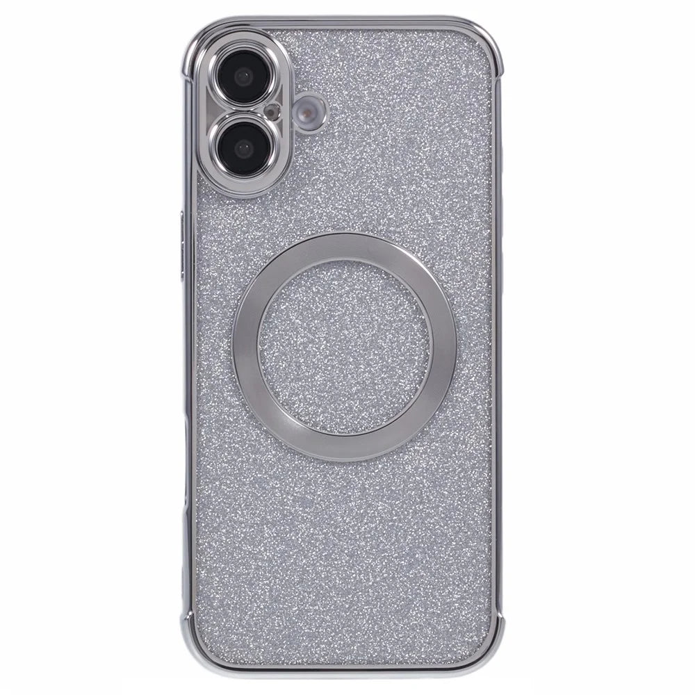 For iPhone 16 Case Electroplating Glitter TPU Clear Phone Cover Compatible with MagSafe - Silver - 3