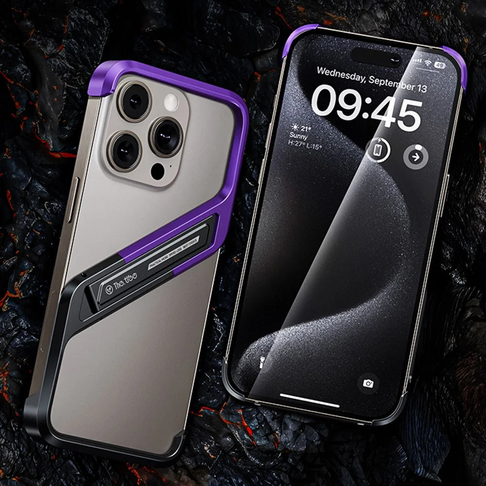 For iPhone 16 Pro Max Frameless Case S-Shaped Aluminium Alloy Phone Cover with Kickstand - Purple - 2