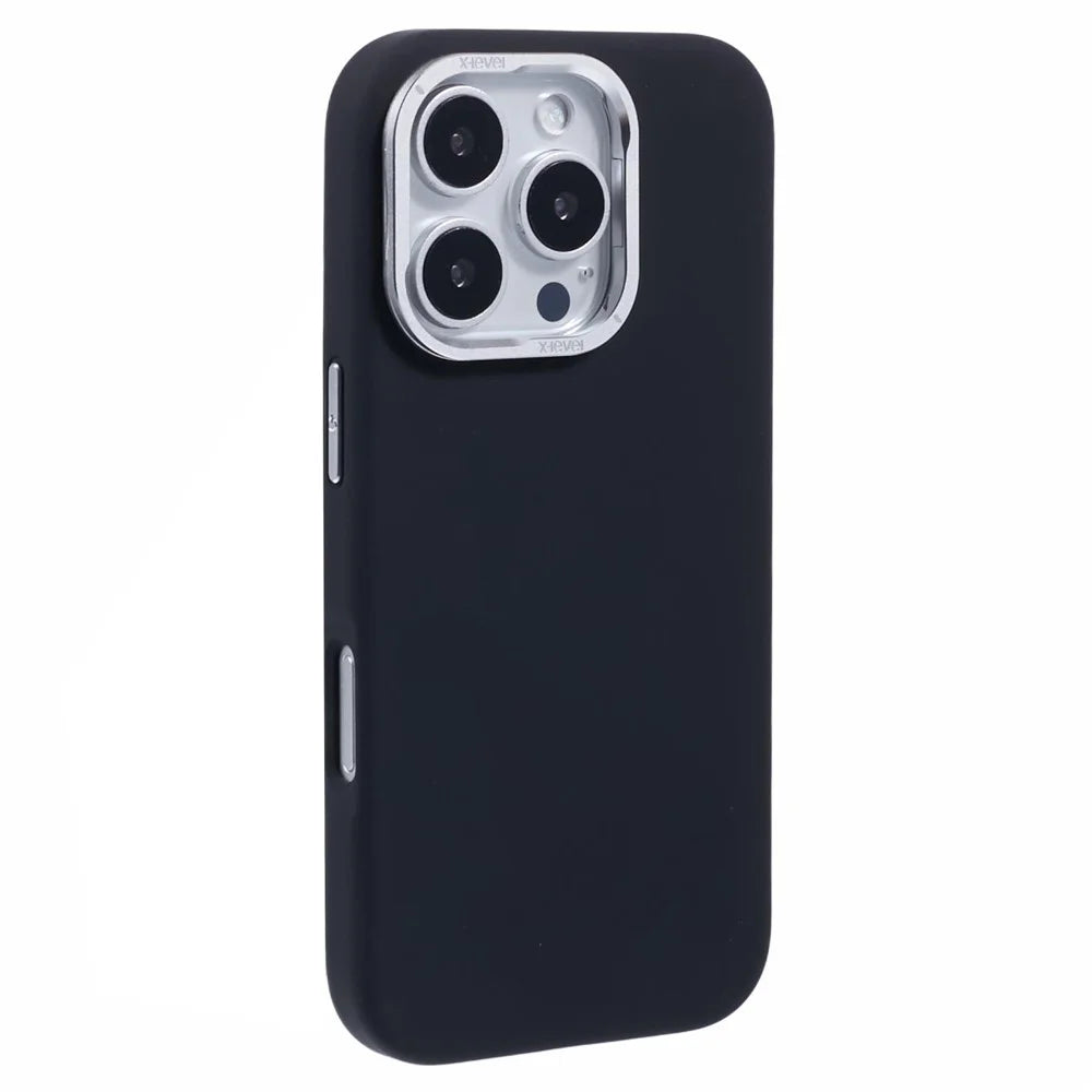 X-LEVEL For iPhone 16 Pro Max Case Compatible with MagSafe Lens Kickstand Liquid Silicone Soft Phone Cover - Black - 1