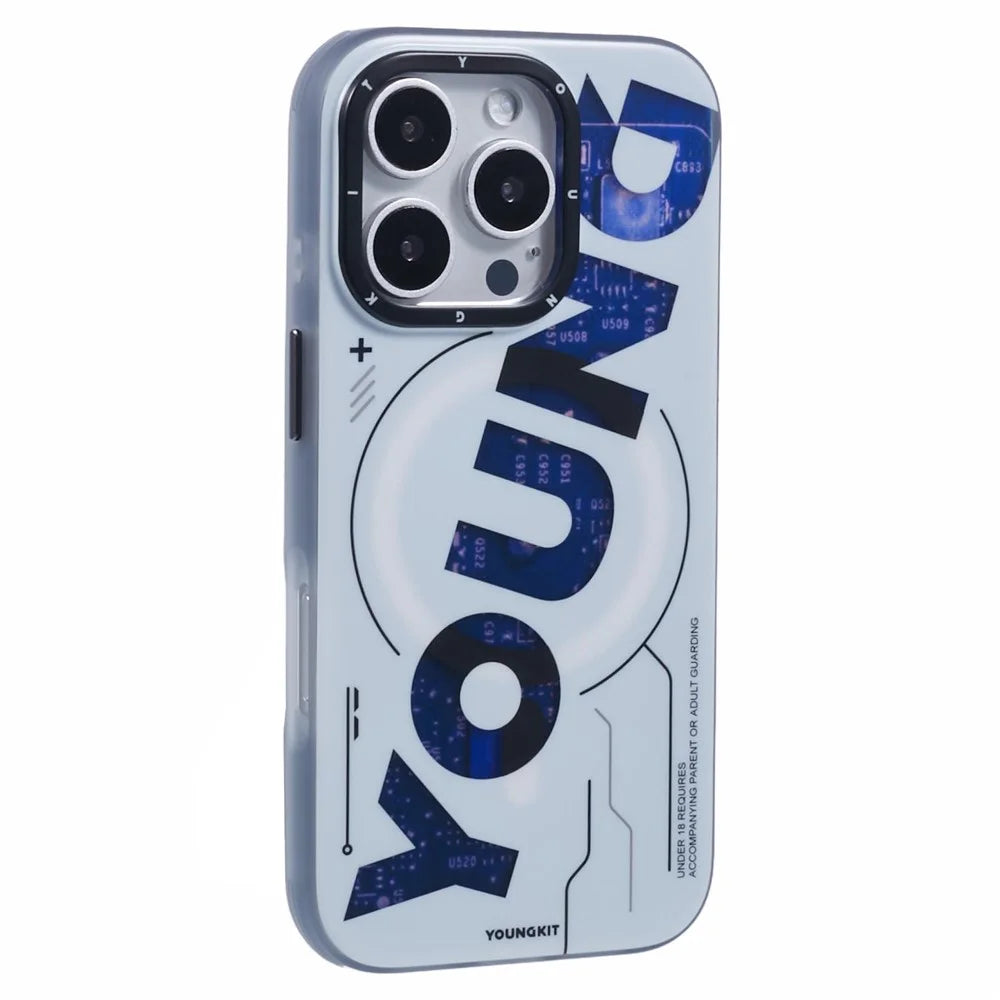 YOUNGKIT Future Series for iPhone 16 Pro Max Case Compatible with MagSafe IMD TPU Anti-Scratch Cover - Silver - 1