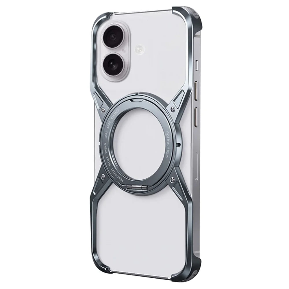 For iPhone 16 Case Kickstand Frameless Aluminum Alloy Bumper Phone Cover - Grey - 2