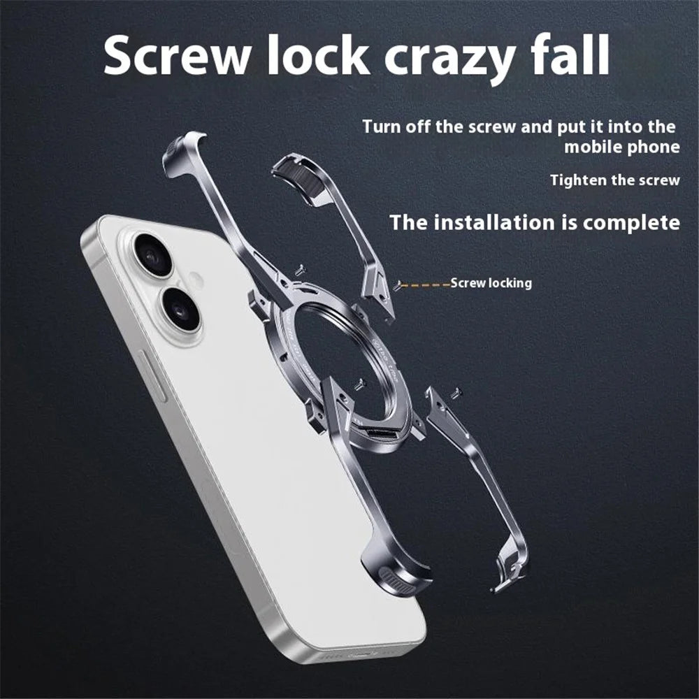 For iPhone 16 Case Kickstand Frameless Aluminum Alloy Bumper Phone Cover - Grey - 6