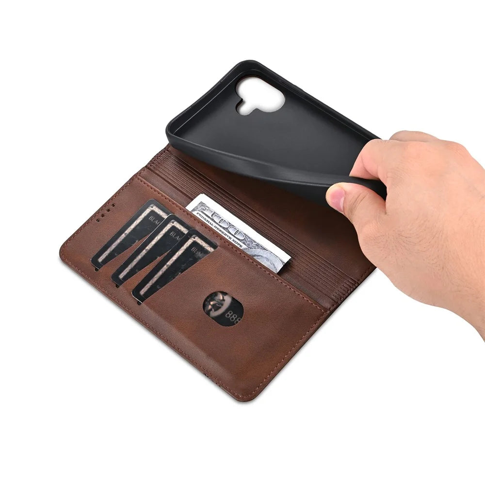 AZNS For iPhone 16 Plus Case Cowhide Texture PU Leather Wallet Phone Cover - Coffee - 6