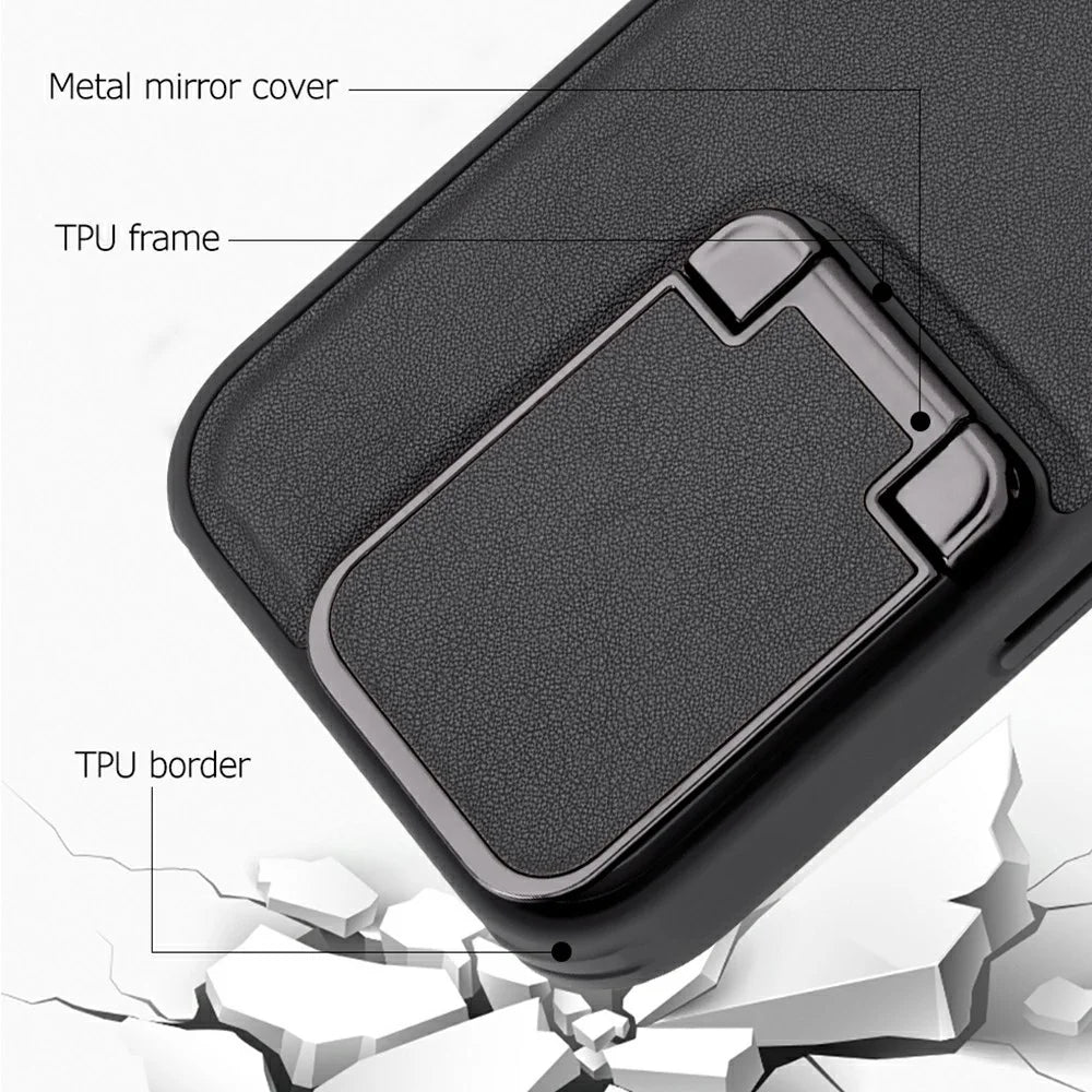 GKK For iPhone 16 Pro Case PU Leather Covered PC Phone Shell with Lens Guard Kickstand - Black - 5