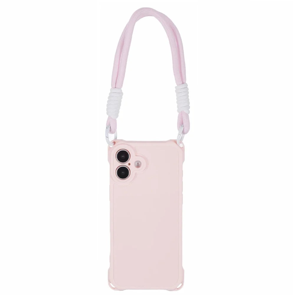 For iPhone 16 Case Reinforced Corner Shockproof TPU Phone Cover with Wrist Strap - Pink - 3
