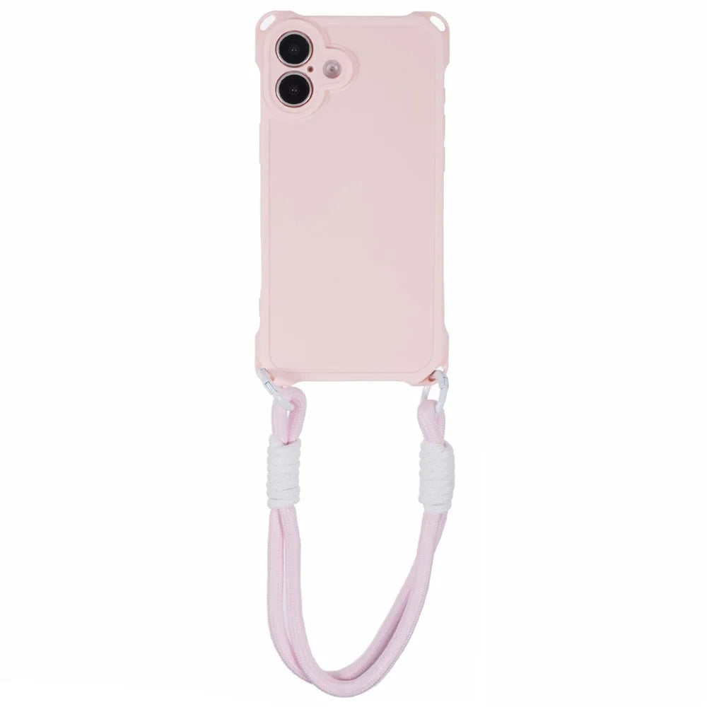 For iPhone 16 Case Reinforced Corner Shockproof TPU Phone Cover with Wrist Strap - Pink - 4