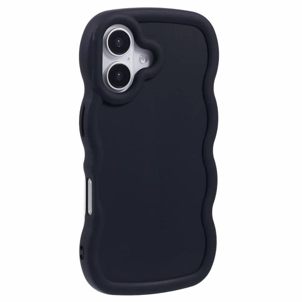 XL Series For iPhone 16 Case TPU Protective Phone Cover Unique Curly Wave Frame - Black - 1