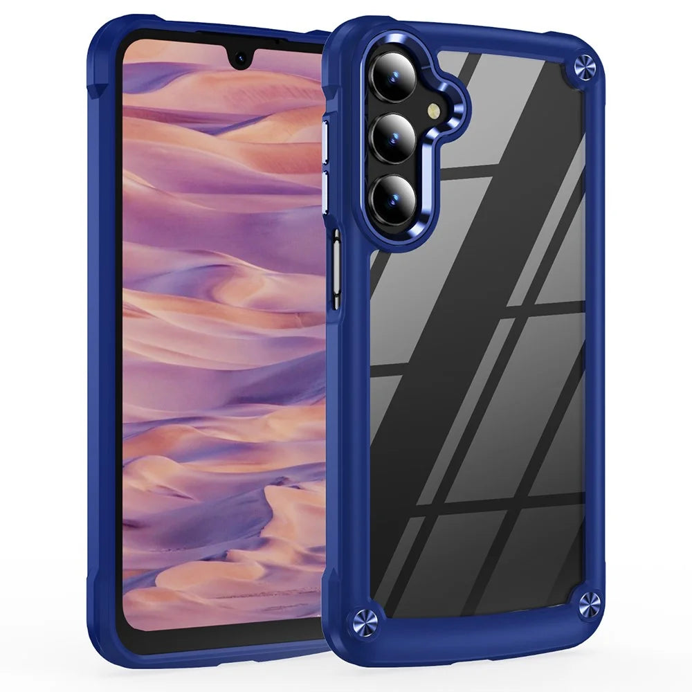 For Samsung Galaxy A16 5G / A16 4G Case Anti-Drop Alloy Lens Frame PC+TPU Phone Cover - Blue - 1