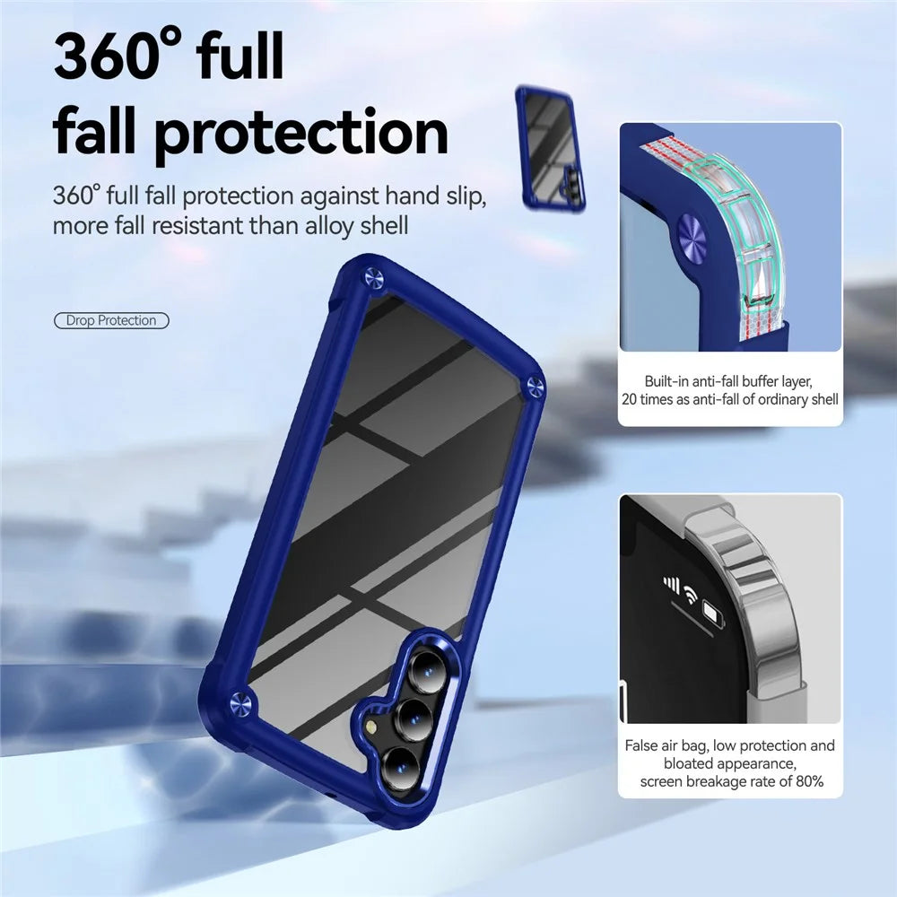 For Samsung Galaxy A16 5G / A16 4G Case Anti-Drop Alloy Lens Frame PC+TPU Phone Cover - Blue - 5