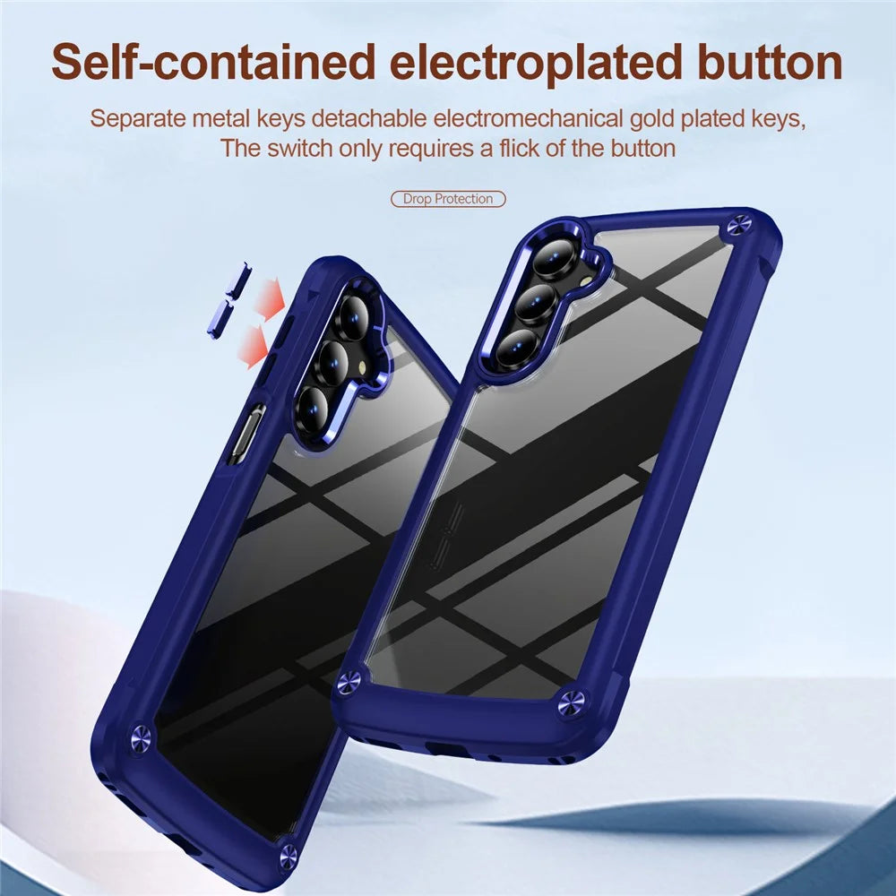 For Samsung Galaxy A16 5G / A16 4G Case Anti-Drop Alloy Lens Frame PC+TPU Phone Cover - Blue - 6