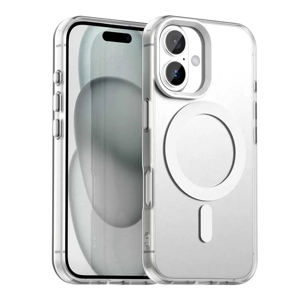 Candy Series For iPhone 16 Case Compatible with MagSafe PC+TPU+PET Anti-Drop Phone Cover - White - 1